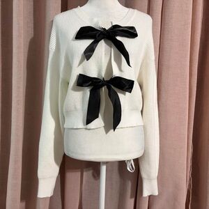 nwt forever 21 fuzzy bow cardigan sweater,